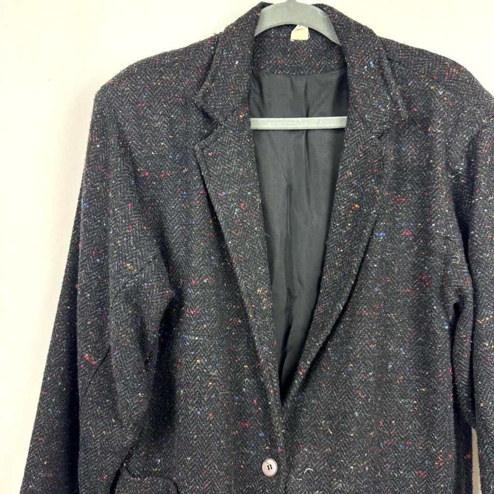 VINTAGE Savannah Women's M Wool Tweed Houndstooth Blazer Jacket Black Speckled - Picture 3 of 10